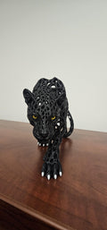 3D printed black voronoi panther sculpture front facing