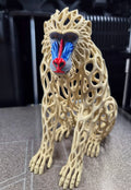 Multi-Color Voronoi Mandrill Baboon Sculpture with vibrant red and blue face markings