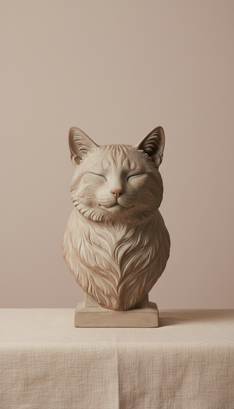 Cat memorial sculpture with artisan details