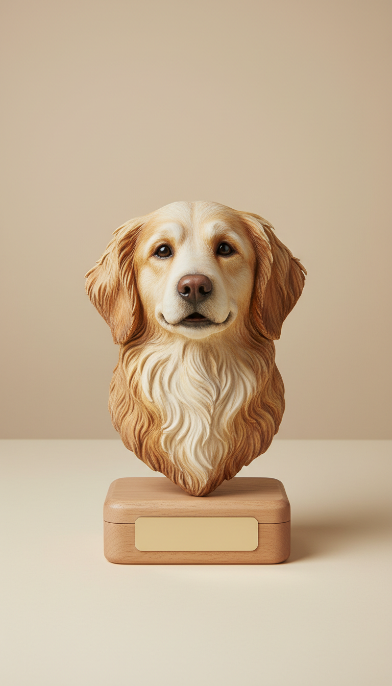 Custom pet sculpture with engraved nameplate box